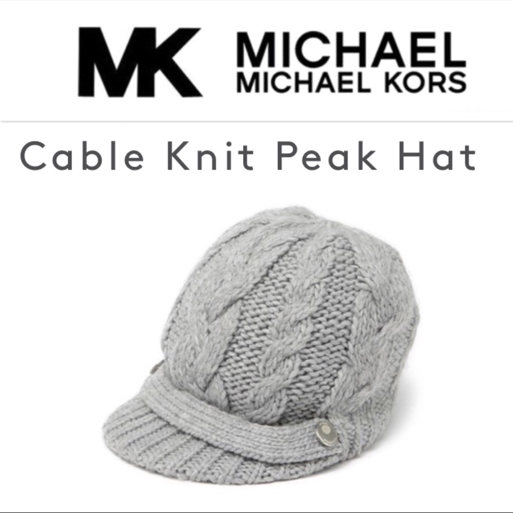 🆕🧢 Cable Knit Peak Hat Gray MK Michael Kors